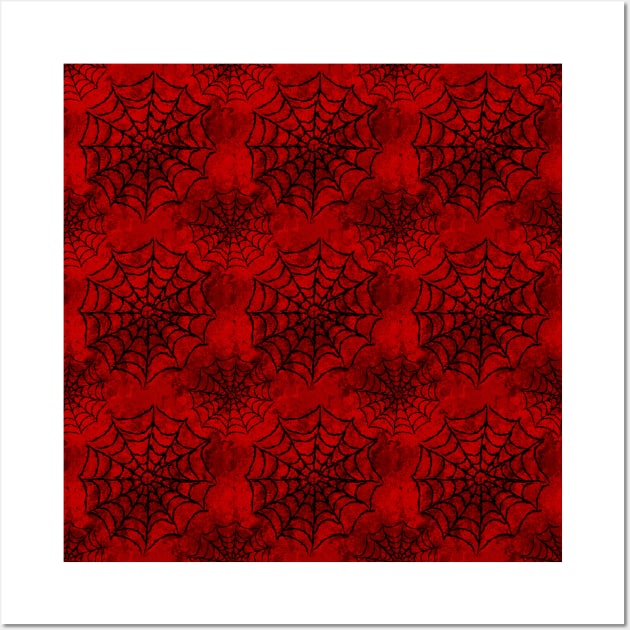 Red Cobweb Round Spider Web Pattern Wall Art by DeneboArt